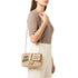 Luxury Inspired Small Quilted Jute Flap Bag | Natural Woven Handbag with Gold Chain & Typography Print