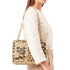 Luxury Inspired Large Quilted Jute Flap Bag | Natural Woven Handbag with Gold Chain & Typography Print