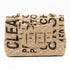 Luxury Inspired Large Quilted Jute Flap Bag | Natural Woven Handbag with Gold Chain & Typography Print