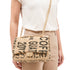 Luxury Inspired Large Quilted Jute Flap Bag | Natural Woven Handbag with Gold Chain & Typography Print