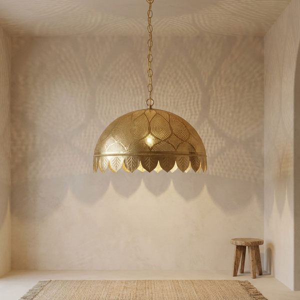 Handmade Moroccan Pendant Light – Brass Globe Dome