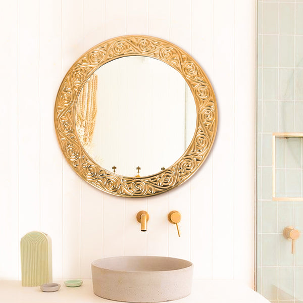 Gold Round Brass Mirror – Moroccan Wall Decor Accent