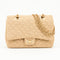 Medium Quilted Jute Classic Shoulder Bag Natural Woven Flap Handbag With Gold Chain
