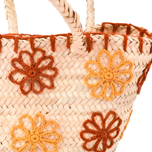 Floral Charm Straw Bag - Flowers Bloom Embroidery Picnic Tote