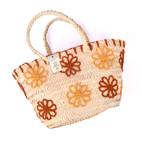 Floral Charm Straw Bag - Flowers Bloom Embroidery Picnic Tote