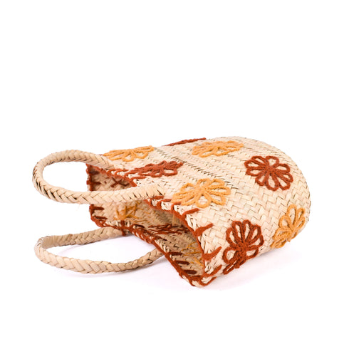 Floral Charm Straw Bag - Flowers Bloom Embroidery Picnic Tote
