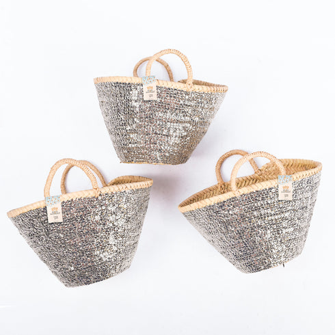 Mini Grey Sequin Basket ✨ - Chic Sparkling Tote for Gifts & Everyday Elegance