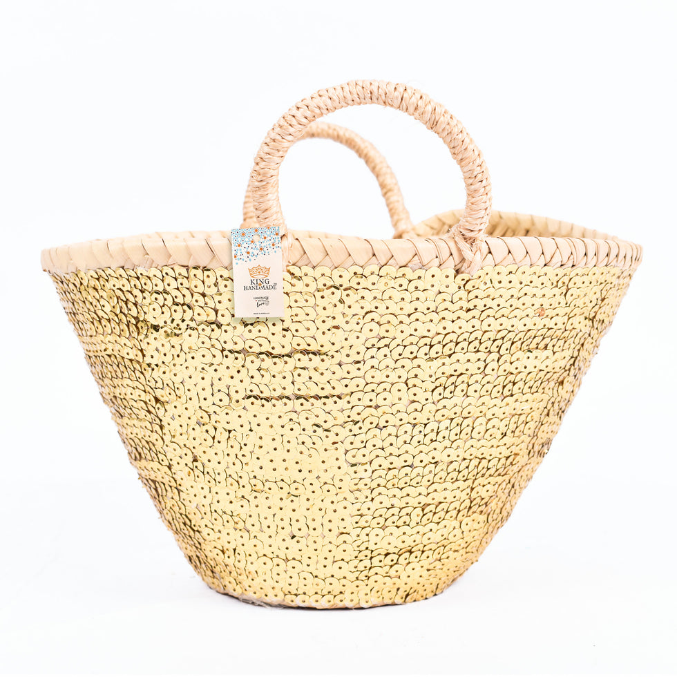 Gold Sequin Straw Basket Bag – Moroccan Beach Tote