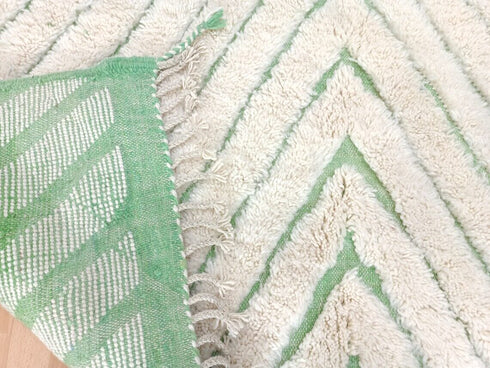 Modern Moroccan Tufted Wool Rug | Green & White Handmade Carpet