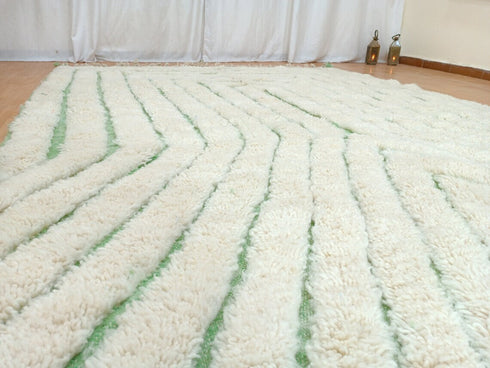 Modern Moroccan Tufted Wool Rug | Green & White Handmade Carpet