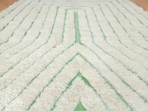 Modern Moroccan Tufted Wool Rug | Green & White Handmade Carpet