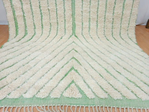 Modern Moroccan Tufted Wool Rug | Green & White Handmade Carpet