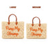 Handmade Moroccan square wicker bag with orange Pimp My Shrimp embroidery, braided brown leather handles, natural straw woven texture, artisan beach tote available in medium and large size 7
