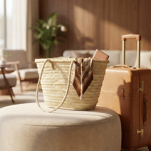 Moroccan Straw Basket with Long Hemp Handles – Woven Palm Beach Tote✨