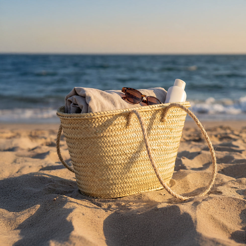 Straw Beach Basket – Natural Moroccan Tote, Shoulder Strap
