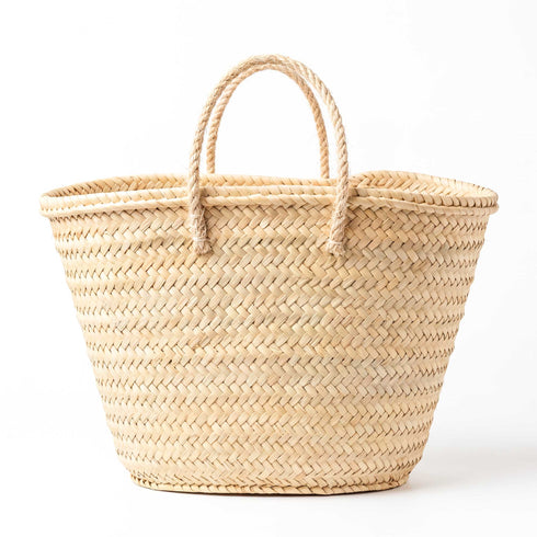 Moroccan Straw Basket with Short Hemp Handles – Woven Palm Leaf Summer Tote 🌿