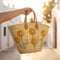 Golden & Cream Daisy Embroidered Moroccan Straw Tote – Floral Basket