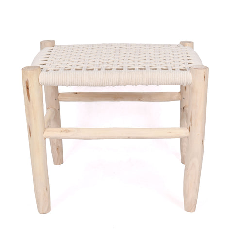 Moroccan Kittan Bench – Raw Wood & Handwoven Braiding for Boho Entryways