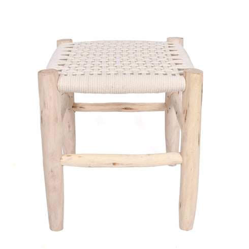 Moroccan Kittan Bench – Raw Wood & Handwoven Braiding for Boho Entryways