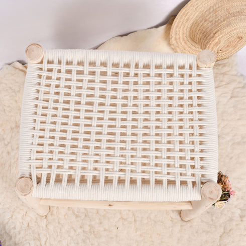 Moroccan Kittan Bench – Raw Wood & Handwoven Braiding for Boho Entryways