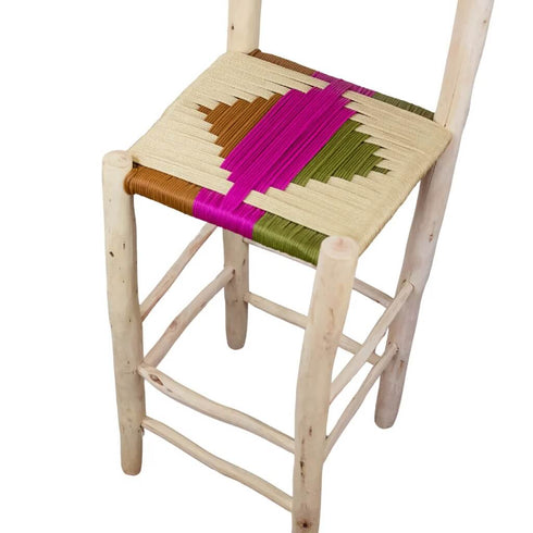 Moroccan Bar Stool with Braided Rope Seat