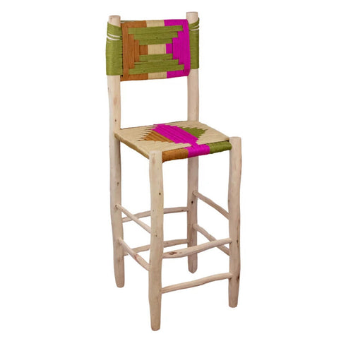 Moroccan Bar Stool with Braided Rope Seat