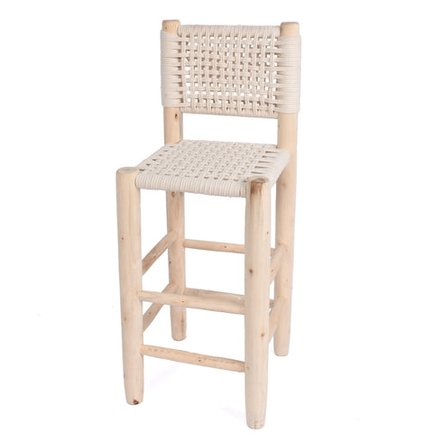 Moroccan Bar Stool with Braided White Kittan Seat