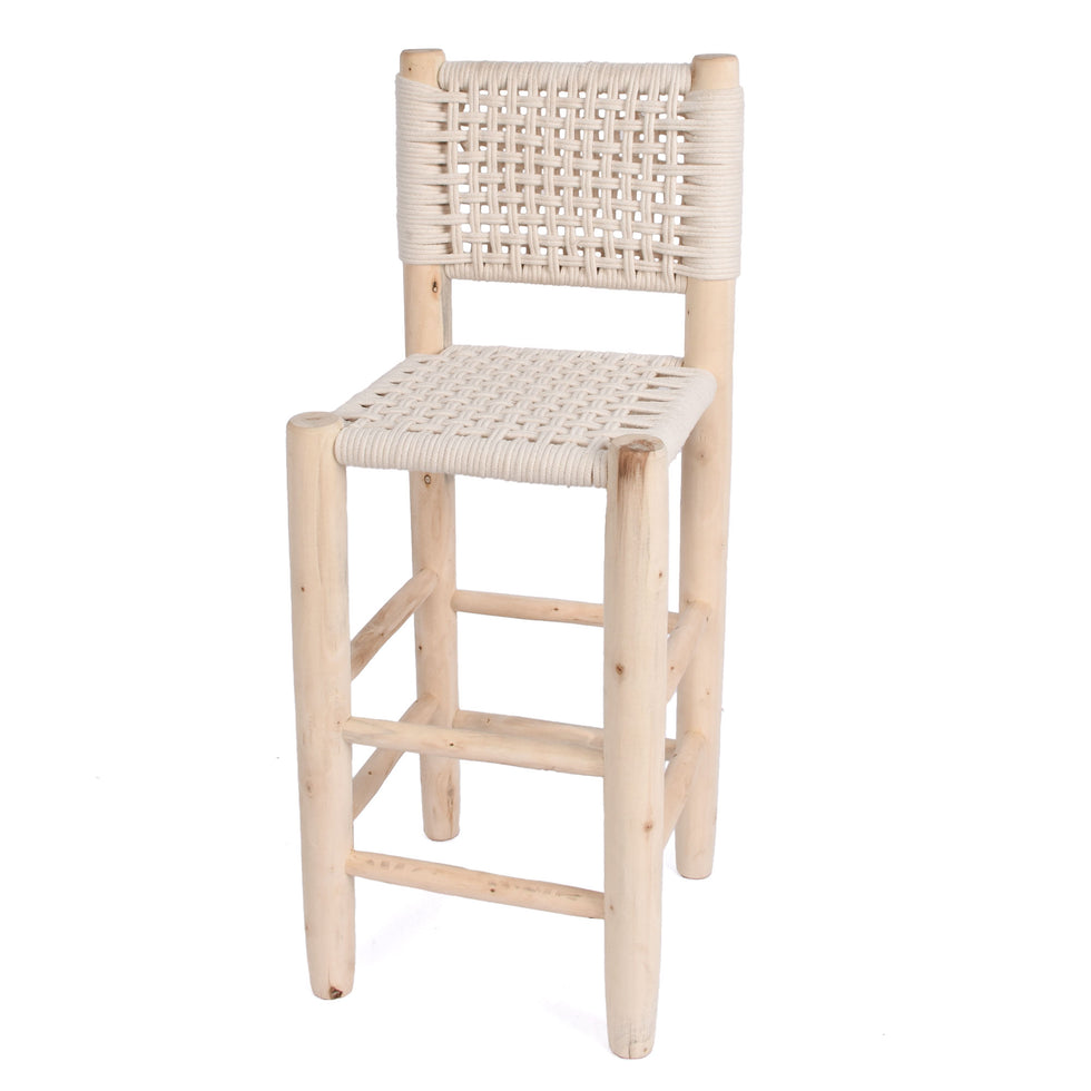 Natural Moroccan Bar Stool – Handwoven Rope & Wood