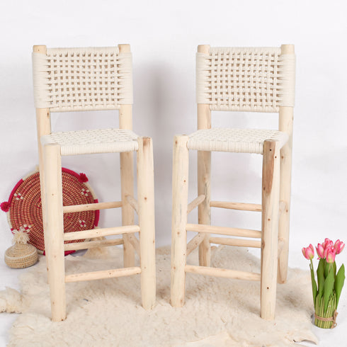 Moroccan Bar Stool with Braided White Kittan Seat