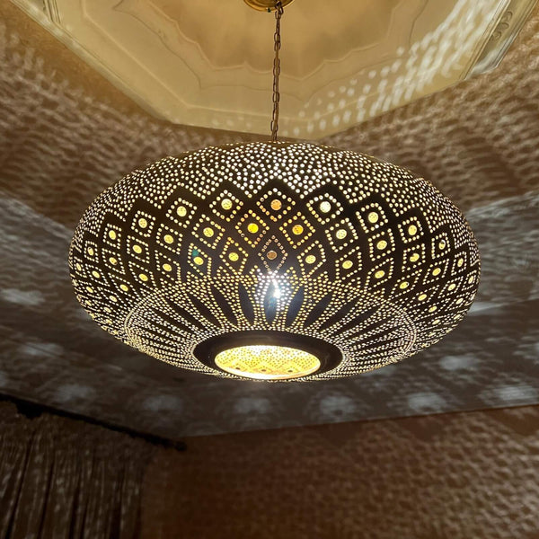 Brass Pendant Light – Moroccan Filigree Openwork Statement Light