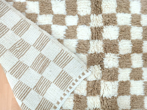 Moroccan Checkered Rug - Wool & Cotton Handmade Rug