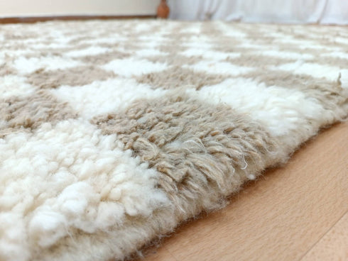 Moroccan Checkered Rug - Wool & Cotton Handmade Rug