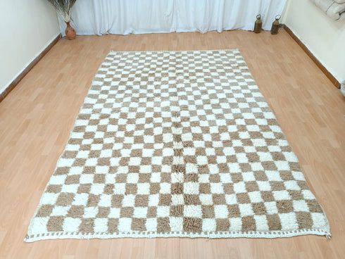 Moroccan Checkered Rug - Wool & Cotton Handmade Rug