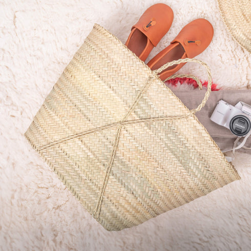 Moroccan Cross-Tie Straw Tote Bag – Handwoven Artisan Bag