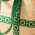 Moroccan Green Brocade Ribbon Beach Bag | Handwoven Wicker Vacation Tote💚