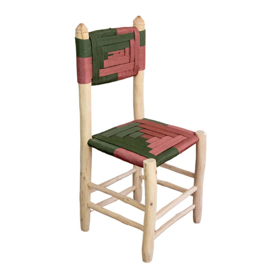 Moroccan Bar Stool – Handwoven Multicolor Rope Wood Seat
