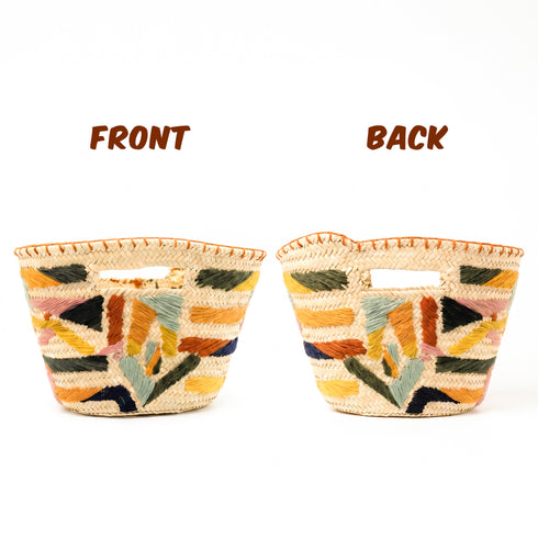 Personalized Moroccan Handwoven Colorful Straw Bag Custom Artisan Handbag Purse Front and Back Sides
