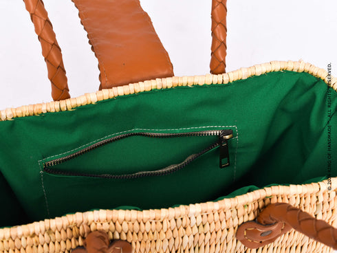 Wicker Tote Bag | Handwoven Shoulder Bag With Leather Handles
