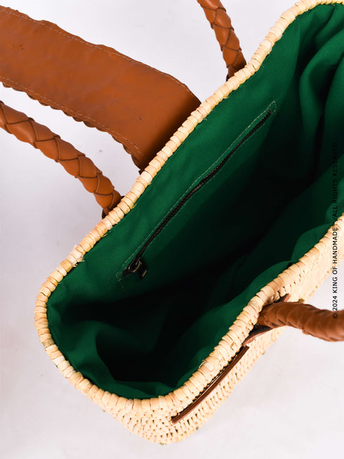 Wicker Tote Bag | Handwoven Shoulder Bag With Leather Handles