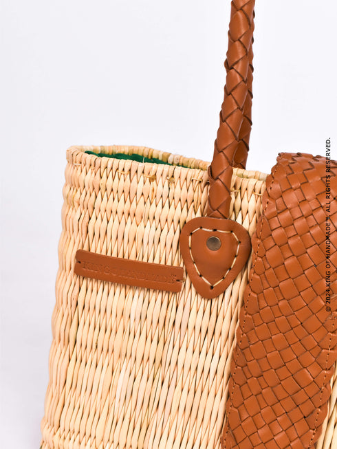 Wicker Tote Bag | Handwoven Shoulder Bag With Leather Handles
