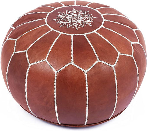 Moroccan Leather Pouf - Cover ONLY - Dark Tan