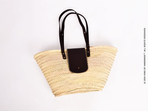 Moroccan Market Picnic Basket | Beach Tote Bag With Black Leather