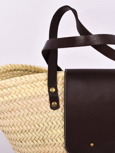 Moroccan Market Picnic Basket | Beach Tote Bag With Black Leather