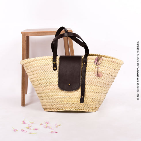 Moroccan Market Picnic Basket | Beach Tote Bag With Black Leather
