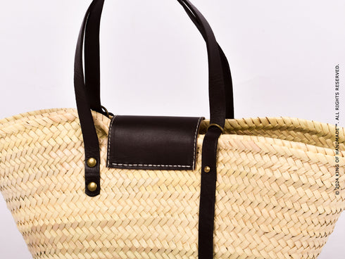 Moroccan Market Picnic Basket | Beach Tote Bag With Black Leather