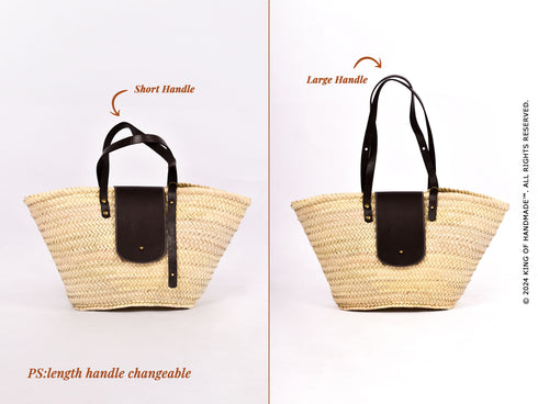 Moroccan Market Picnic Basket | Beach Tote Bag With Black Leather