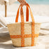 Moroccan Orange Brocade Ribbon Beach Bag | Handwoven Wicker Summer Tote 🧡