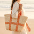 Moroccan Orange Brocade Ribbon Beach Bag | Handwoven Wicker Summer Tote 🧡