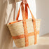 Moroccan Orange Brocade Ribbon Beach Bag | Handwoven Wicker Summer Tote 🧡