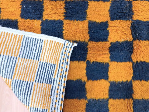 Moroccan Orange & Black Checkered Rug - Beni Ourain Style